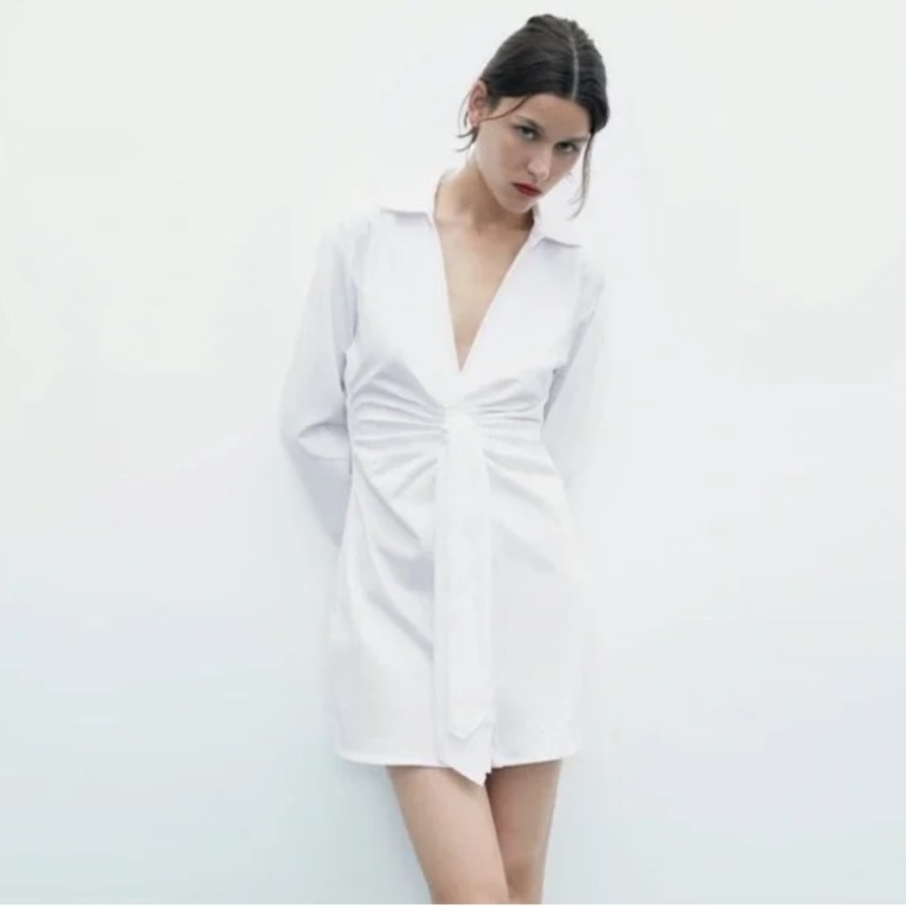 Zara White Long-sleeve Dress